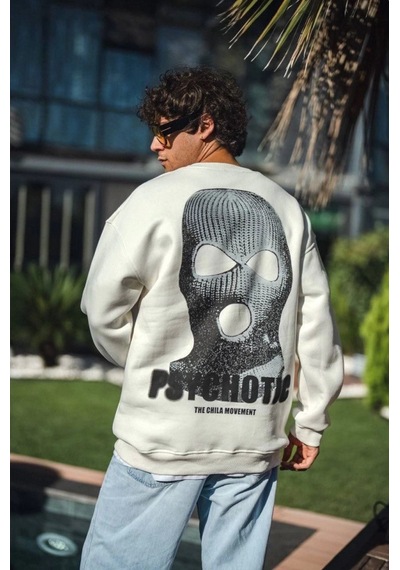 Efnaz Style Kışlık Bisiklet Yaka Baskılı Sweatshirt - Beyaz