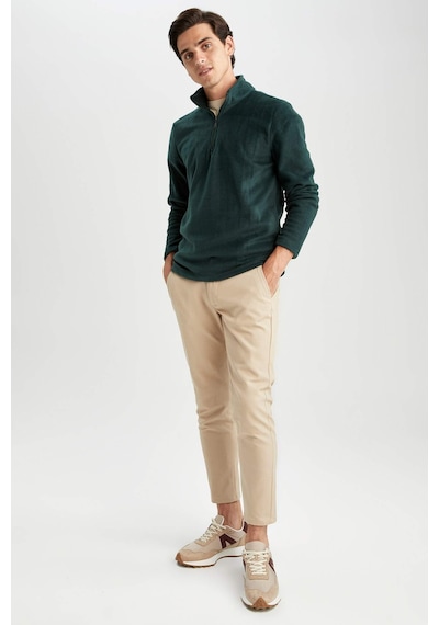 DeFacto Yeşil Tüylenme Yapmayan Soğuk Geçirmez Regular Fit Dik Yaka Fermuarlı Polar Sweatshirt Y3996AZNSGN245