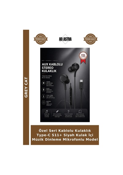 Özel Seri Kablolu Kulaklık Type-c S11+ Siyah Kulak İçi Müzik Dinleme Mikrofonlu Model S11+
