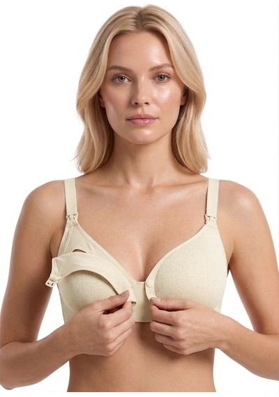 Cottonill Seamless Bra - Mavelle Krem Lazer Kesim Klipsli Ve Çıtçıtlı Önü Açılabilir Emzirme Sütyeni