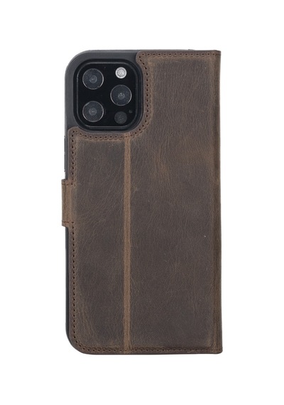 Plm Apple İphone 13 Pro Max Uyumlu Deri Cüzdanlı Kılıf G6 Kahverengi Acı Kahverengi