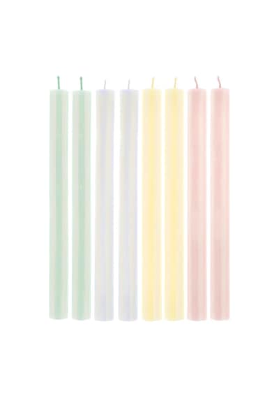 Meri Meri - Pastel Çizgili Sofra Mumları - 8 Adet Çok Renkli