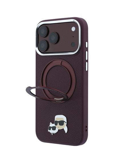Apple iPhone Uyumlu 18 Pro Max Kılıf Karl Lagerfeld Lisanslı M-safeli K&c Metal Logolu Pu 360 Standlı Kapak Bordo