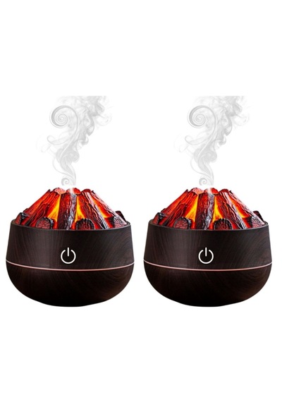 2 Adet Şömine Tasarımlı Usb Lı Led Aydınlatmalı Hava Nemlendirici,aromaterapik Hava Difüzörü,buhurdanlık,,sis Spreyli Gece Lambası, 300 Ml 10x10x10,3cm Koyu Kahverengi