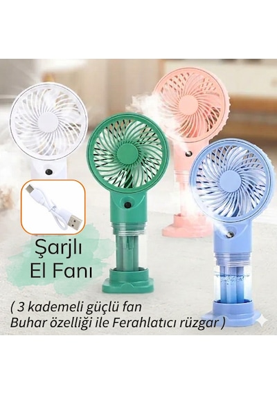 El Tipi Sulu Soğuk Buharlı Fan Şarjlı Mini Vantilatör 3 Kademeli Usb Taşınabilir Masaüstü Fan Güçlü Batarya