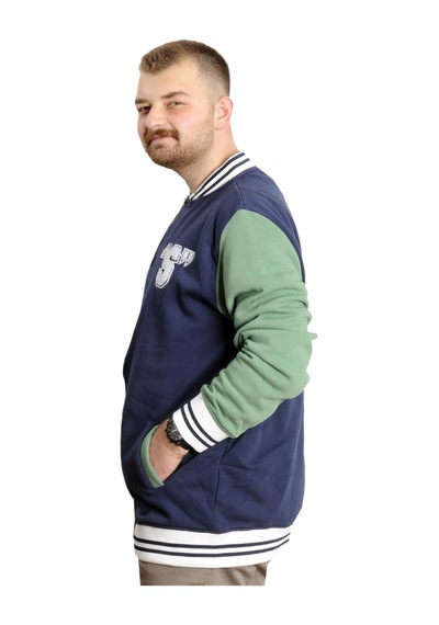 Mode Xl Büyük Beden Erkek Kolej Mont Baskılı Ceket 23631 İndigo İndigo