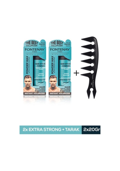 Fontenay Saç Şekillendirici Mat Effect Pudra Toz Wax Mavi 2 x 20 G + Geniş Aralıklı Wax Tarağı 3'lü