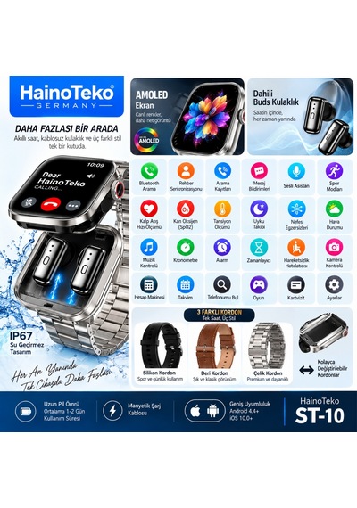 Haino Teko ST-10 Buds Kulaklıklı Akıllı Saat (İthalatçı Garantili)