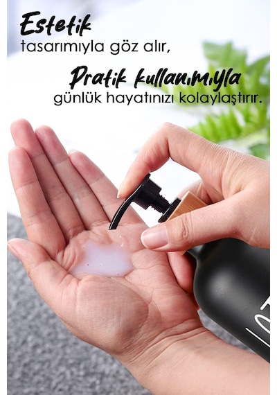 2 Adet Banyo Sıvı Sabunluk - Cam Losyon Şampuan Şişesi 500 Ml - Siyah