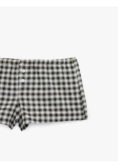 Koton Beli Lastikli Rahat Kesim Düğme Detaylı Şort Pijama Altı Siyah Ekose 6slk80047mw