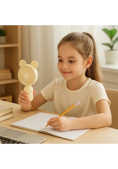 Hepu Hp-f04 Usb Şarjlı El Tipi Mini Fan Ayıcık Kulak Figürlü, 3 Kademeli Rüzgar Seçeneği