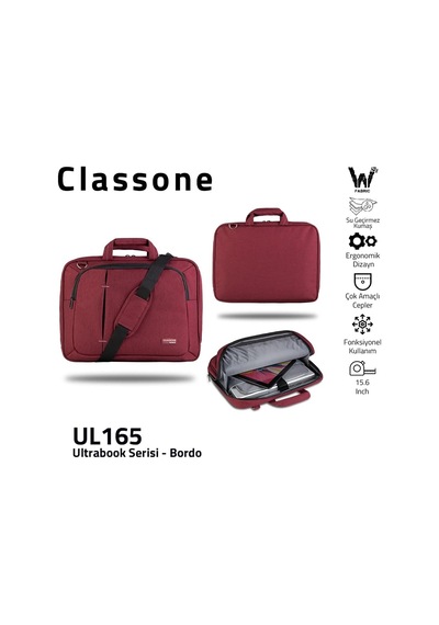 Classone Ul165 Ultrabook Serisi Wtx Pro Su Geçirmez Kumaş, Notebook Çantası 13.3 15,6 İnch Uyumlu- Bordo Belirtilmemiş
