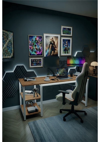 Reflekta Raflı Oyuncu Masası 60x160 Cm. Gaming Masa Demonte Atlantik Çam-beyaz Reflekta Raflı Oyuncu Masası 60x160 Cm. Gaming Masa Demonte Atlantik Çam-beyaz