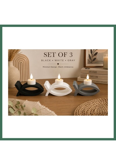 En-cag 3d Baskı 3lü Balık Figürlü Dekoratif Mumluk Seti - Tealight Mumluk, Modern Ev Ve Ofis Dekoru Bss