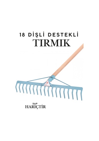 Füze 18 Tırmık 18 Dişli Takviyeli Çelik Bahçe Tırmığı - 4 Mm Kalınlık 56 Cm Bahçe Tarla Tırmığı