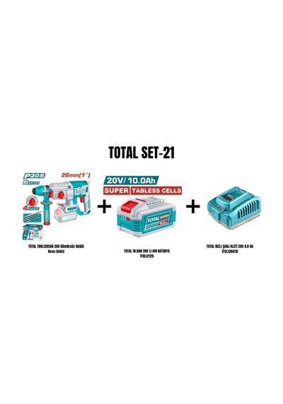 Total Set-21 Total Lı-ıon Akülü Kırıcı Delici+10.0ah 20v Lı-ıon Batarya+hızlı Şarj Aleti