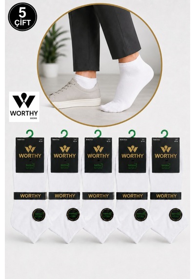 Worthy Socks 5'li Erkek Dikişsiz Bambu Patik Bilek Çorap Beyaz