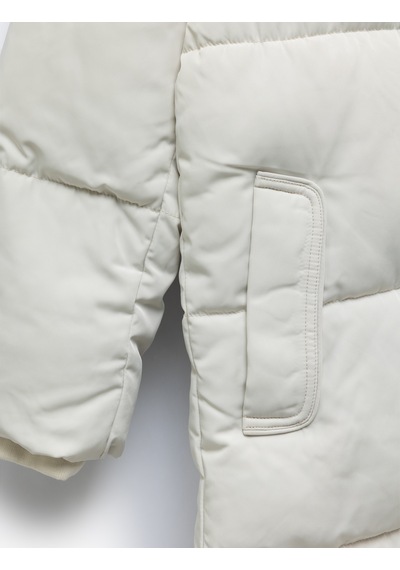 Koton Kapüşonlu Çıtçıt Düğmeli Fermuarlı Oversize Şişme Mont Taş 5wal00011ıw Taş
