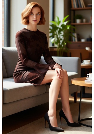 Ersefa Kadınlar İçin Feminine Bodycon Kesim Çiçek Desenli Uzun Kollu Tül Kahverengi