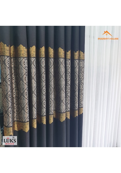 Lüks Siyah Fon Pano Perde Sık Pile Tek Kanat - Modern House Siyah