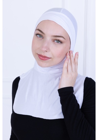 Loggia Beyaz Ninja Bone Boyunluklu Likralı Sporcu Bonesi Kadın Pratik Tesettür Hijab Başörtü Beyaz