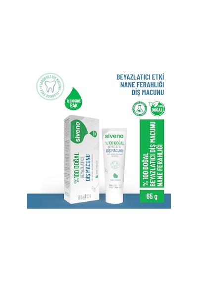 Siveno%100 Doğal Diş Macunu Beyazlatıcı Nane Ferahlığı Florürsüz 65 Gr Beyazlatma