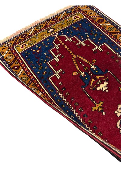 El Dokuma Sıfır Yahyalı Halısı Namazlık 73x115 Kök Boya Yün Seccade Kırmızı