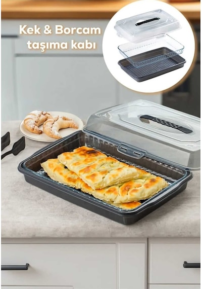 Kilitli Kapaklı Kek Börek Pasta Saklama, Borcam Taşıma Kabı - Kek Fanusu Beyaz