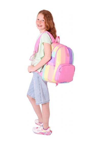 Kaukko Rainbow Kız Çocuk Üç Bölmeli İlkokul Ve Ortaokul Çantası - Pembe Çok Renkli Çizgili - K1802 Sarı - Pembe
