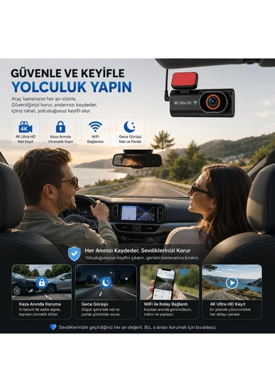 Tr Ultra Hd 4k Mini Ön Ve Arka Araç Kamerası 64gb Hafıza Gece Görüşlü Gps Destekli Kamera