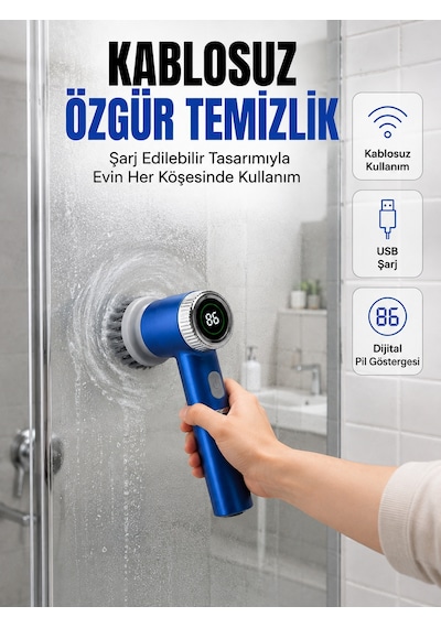Mutfak, Banyo Ve Fayanslar İçin Çok Amaçlı Elektrikli Temizlik Fırçası