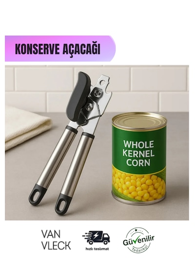 Paslanmaz Çelik Konserve, Kavanoz Ve Şişe Açacağı Pratik, Dayanıklı Ve Ergonomik Mutfak Aparatı Gri