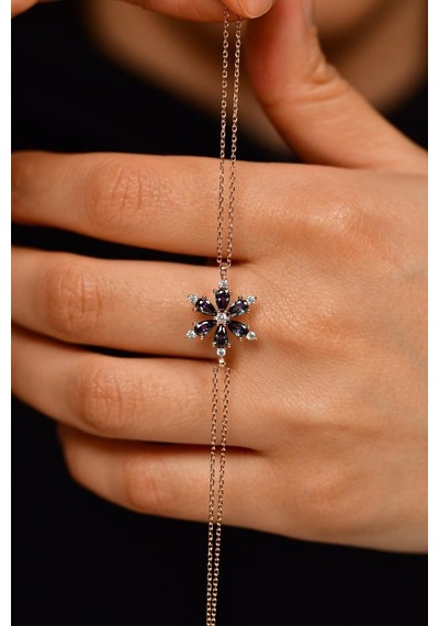 Roza Silver Mistik Topaz Taşlı Rose Lotus Çiçeği Gümüş Bileklik