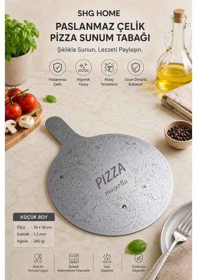 Paslanmaz Çelik Pizza Sunum Tabağı Çok Renkli