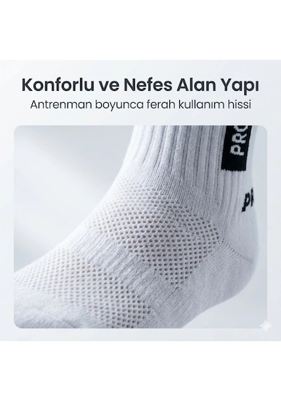 Elitse Kaydırmaz Spor 3'lü Çorabı Beyaz Nefes Alan, Bilek Destekli, Güçlü Tutuşlu Performans Çorabı