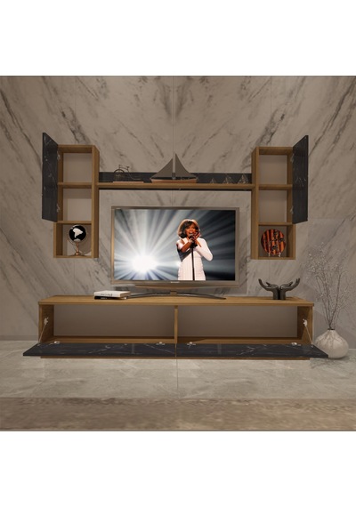 Decoraktiv Eko 5dab Mdf Std Tv Ünitesi Tv Sehpası Pera - Siyah Mermer