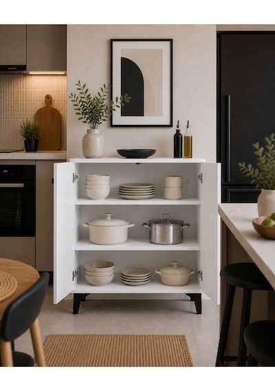 Bucak Model 2 Kapaklı Çok Amaçlı Dolap Ayakkabılık Kitaplık Banyo Dolabı Mutfak Dolabı Beyaz