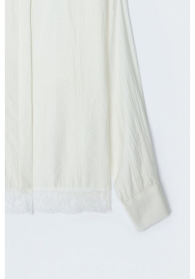 Sateen Dantel Detaylı Gömlek - Ekru-137692