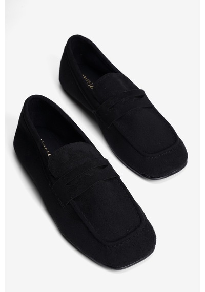Mubiano Kadın Süet Babet Kare Burun Loafer Sena Siyah