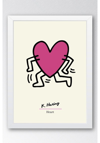 Keith Haring Heart Çerçeveli Tablo - Kalp - Eklektik Tarz Duvar Dekoru