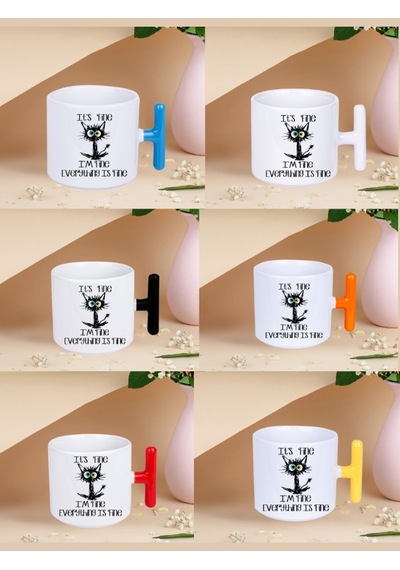 Deepcraft İyiyim Her Şey Yolunda Kedi T Kulplu Kupa Yılbaşı,sevgililer Günü, Hediyelik Kupa 185ml Beyaz
