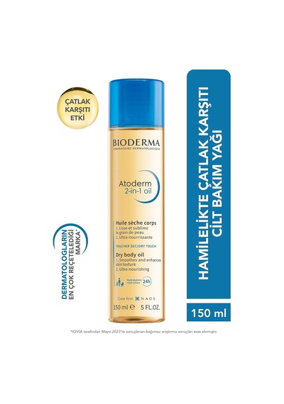 Bioderma Atoderm 2-ın-1 Body Oil Hamileler Için Çatlak Önleyici Nemlendirici Besleyici Cilt Bakım Yağı 150 Ml