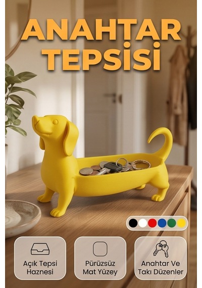 Sosis Köpek Figürlü Takı Anahtar Tepsisi Masaüstü Düzenleyici Sarı