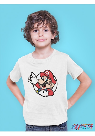 Bumeta Süper Mario Atari Çocuk Tişört T-shirt Beyaz