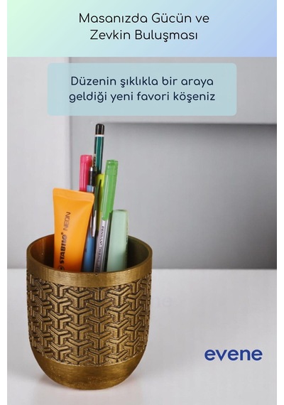 Kalemlik Masa Kalemliği Organizer Kalemlik Altın Eskitme Renk Model 77 Çok Renkli