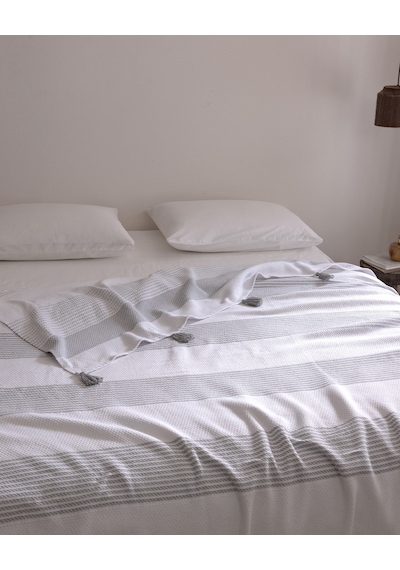 Madame Coco Virelia Çift Kişilik Pamuklu Yatak Örtüsü - Gri/beyaz 8684427345740 Çok Renkli