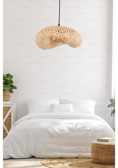 Bambu Elips Sarkıt Avize Lamba 42cm - Iskandinav, Modern, Bohem, Rattan Aydınlatma Bej