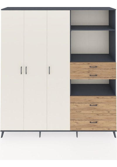 Hyperion Dolap 12 Raflı 4 Çekmeceli Tek Askılı 220x44x243 Antrasit-aytaşı/çam Aytası/atlas Çam Hyperion Dolap 12 Raflı 4 Çekmeceli Tek Askılı 220x44x243 Antrasit-aytaşı/çam Aytası/atlas Çam