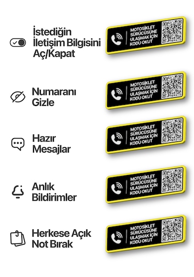 2'li Paket - Motosiklet Numaratörü - Dıştan Yapıştırma - Qr Kodlu Numaratör Yatay Etiket Sarı Siyah