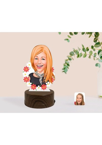 Kişiye Özel Kadın Karikatürlü Dekoratif 3D Biblo Led Işıklı Gece (481496397)